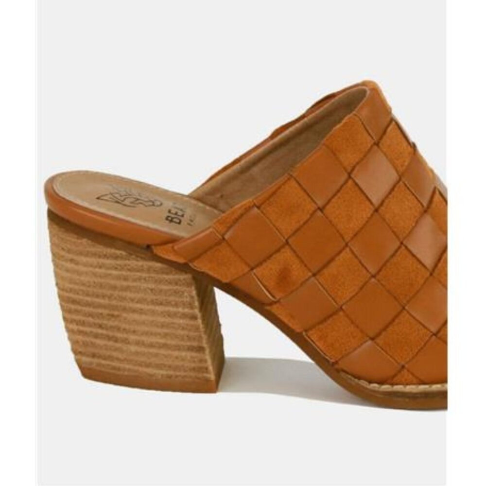 NEW ⭐ BEAST FASHION Woven Checkerboard Block Heel Mule Shoes Faux Suede, 3" Heel - Picture 3 of 3